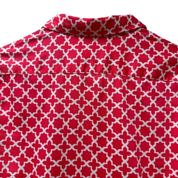 Ruby Rd Womens Shirt Size 10 Red Geo Preppy Print Long Sleeve Button Up - Picture 8 of 10